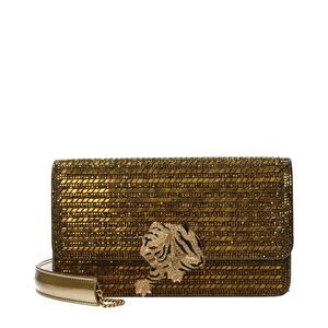 Roberto Cavalli Gold Leather Clutch Women's Bag